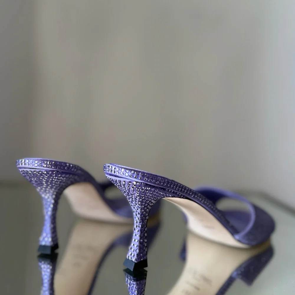 New JIMMY CHOO Skye 70 Crystal-embellished Mules in Satin